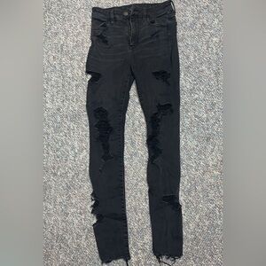 American eagle black skinny ripped jeans, size 0